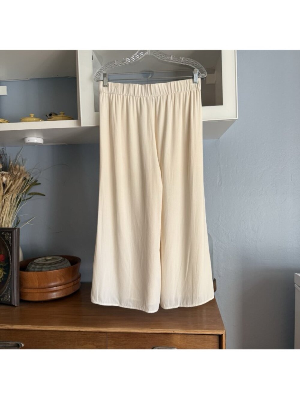 Eileen Fisher Silk Georgette Crepe Wide Leg Cropped Pants Ivory 100% Silk XS - Picture 4 of 7